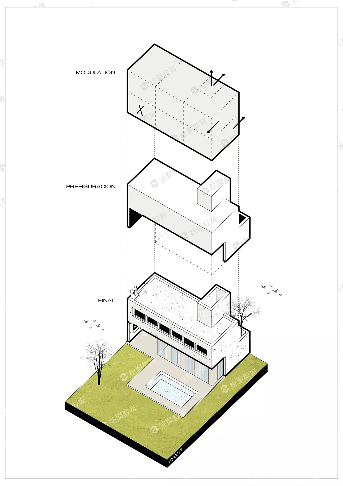 建筑设计形态生成分析图-绘聚名师马禹- 绘聚手绘设计考研（官网）