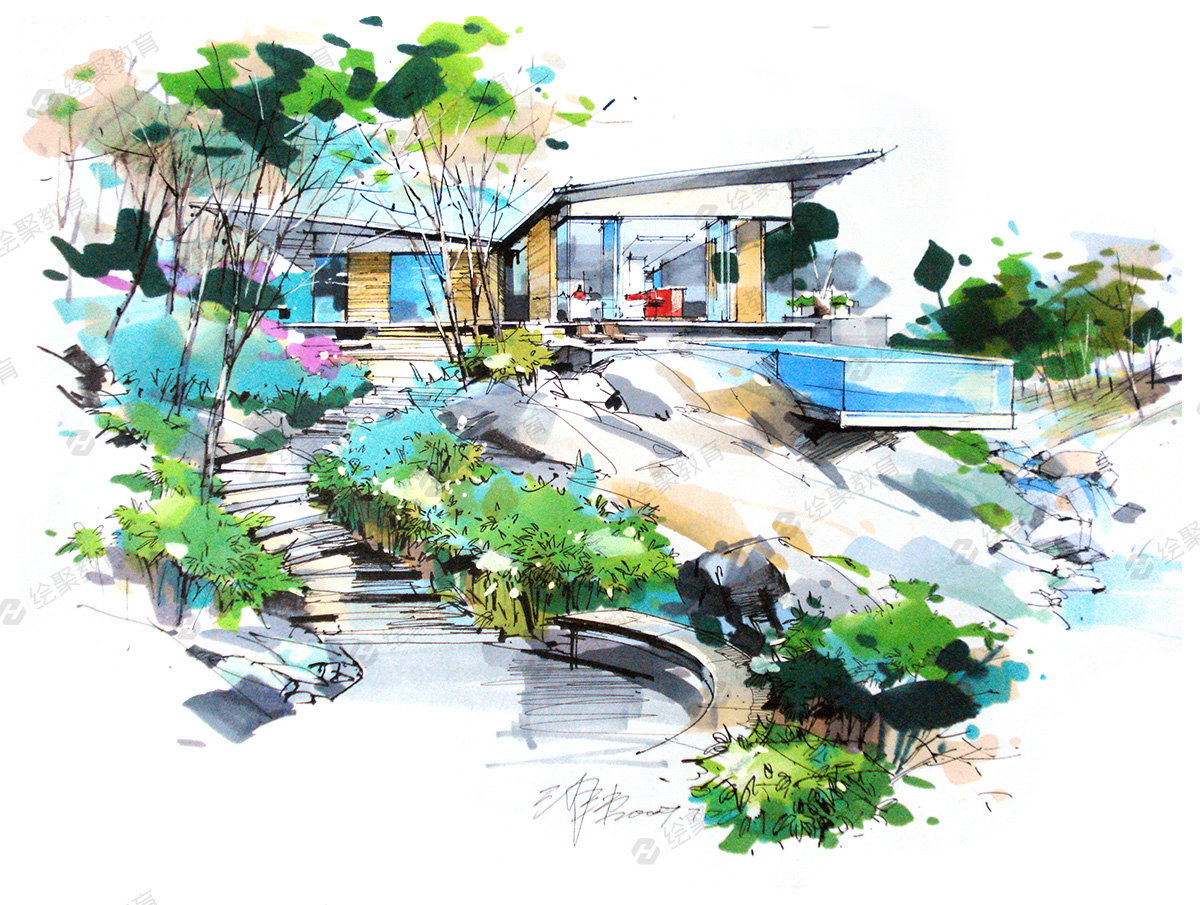 建筑景观设计手绘作品欣赏-绘聚名师沙沛 - 绘聚教育