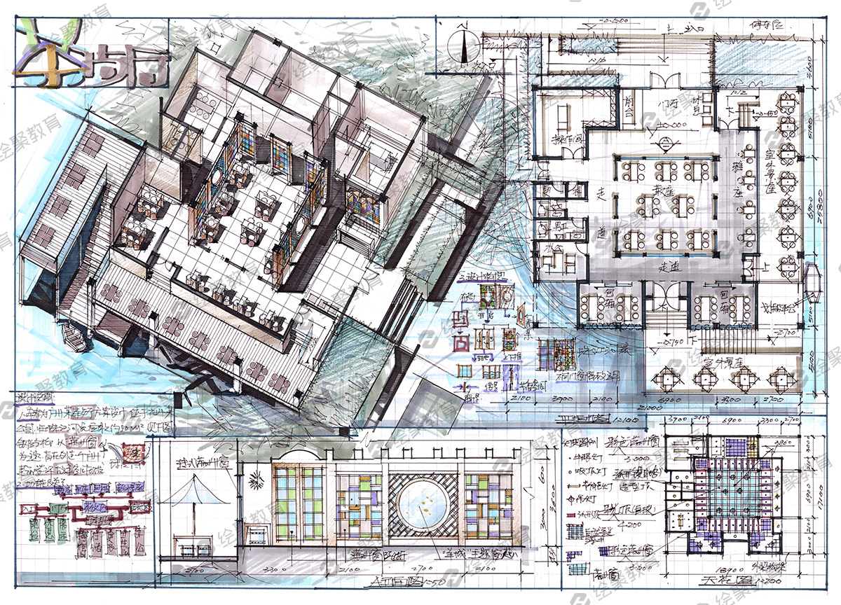 餐饮空间考研快题设计作品-绘聚名师秦瑞虎 - 绘聚教育