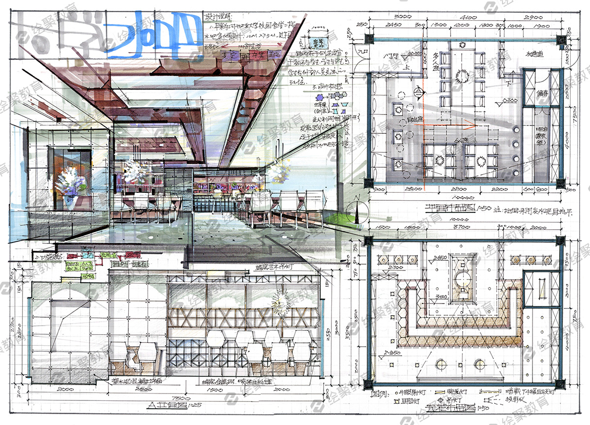 餐饮空间考研快题设计作品-绘聚名师秦瑞虎 - 绘聚教育