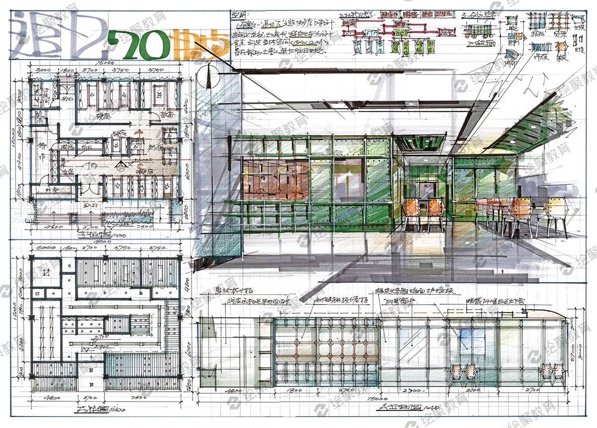 餐饮空间考研快题设计作品-绘聚名师秦瑞虎 - 绘聚教育