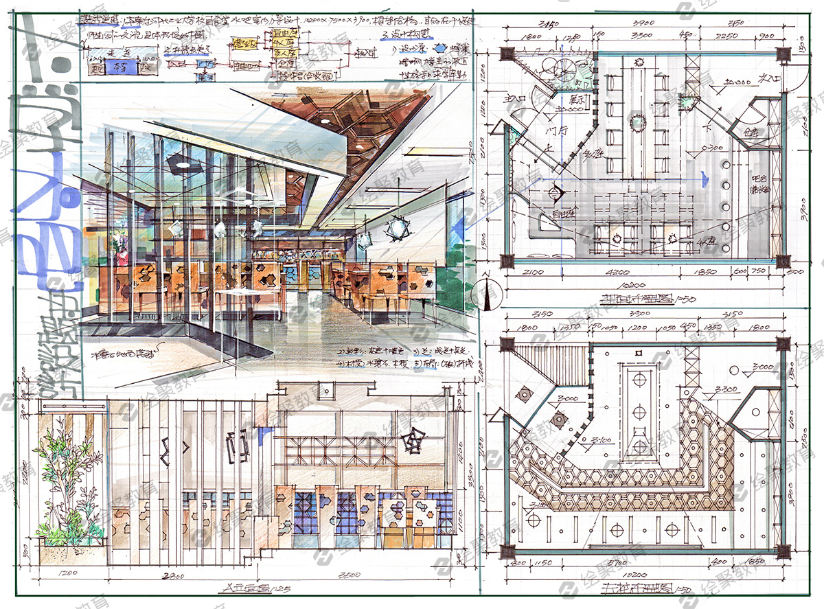 餐饮空间考研快题设计作品-绘聚名师秦瑞虎 - 绘聚教育