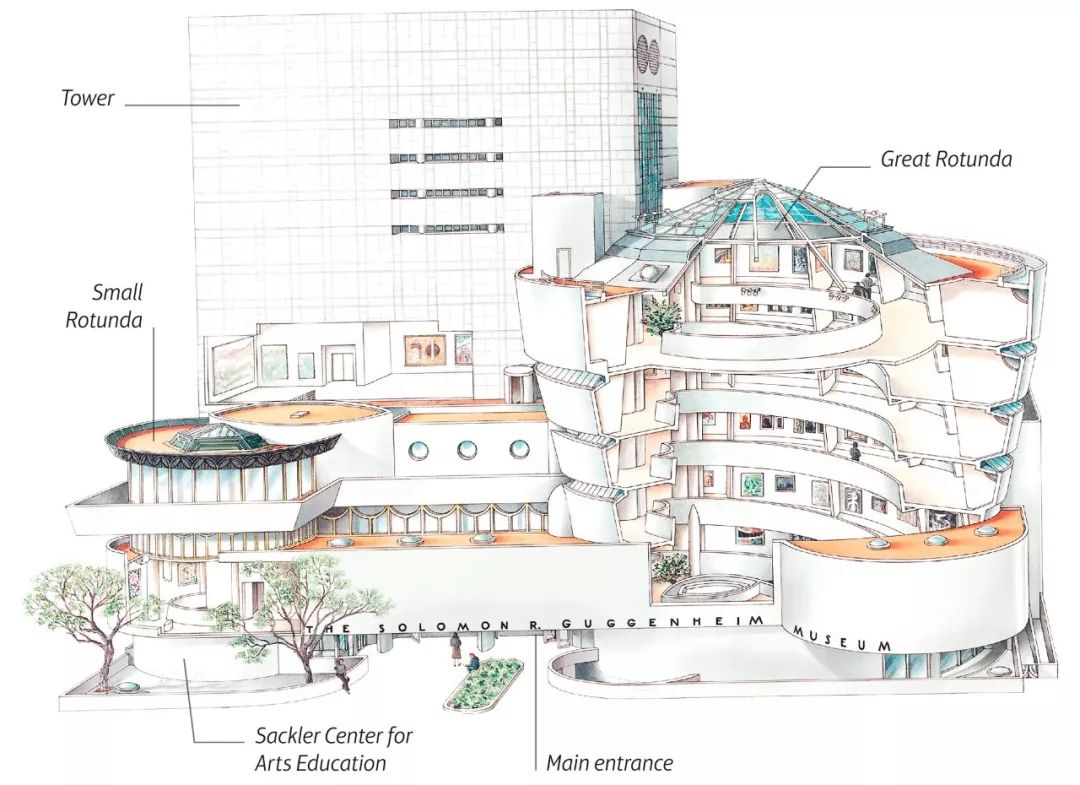古根海姆博物馆平面图△古根海姆博物馆剖面图△古根海姆博物馆建筑